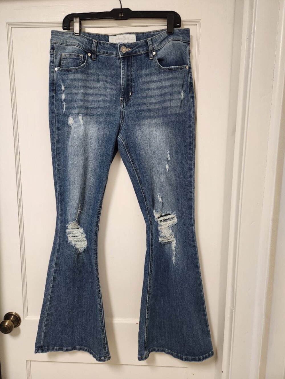 Indigo Rein Women's Distressed Flare Jeans - Blue Wash - Size 13